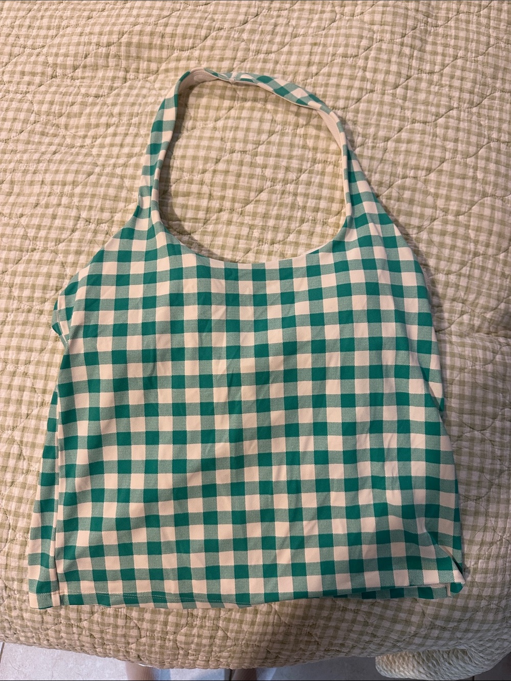 all in motion green and White Gingham Halter Tank
